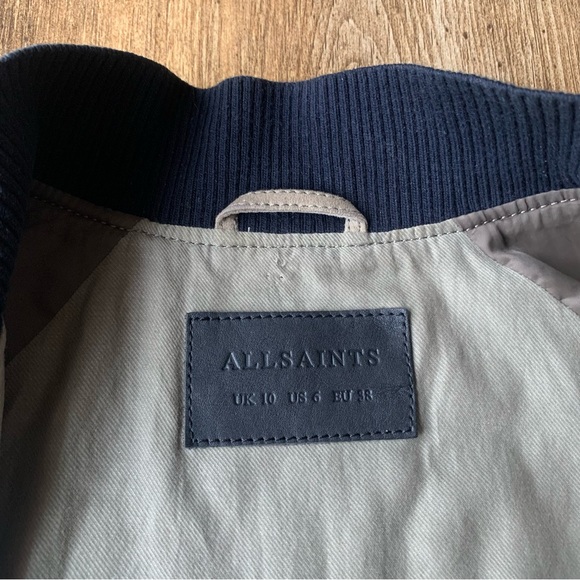 All Saints Leather Suede Bomber Jacket Small Womens 6 Beige - Picture 8 of 11